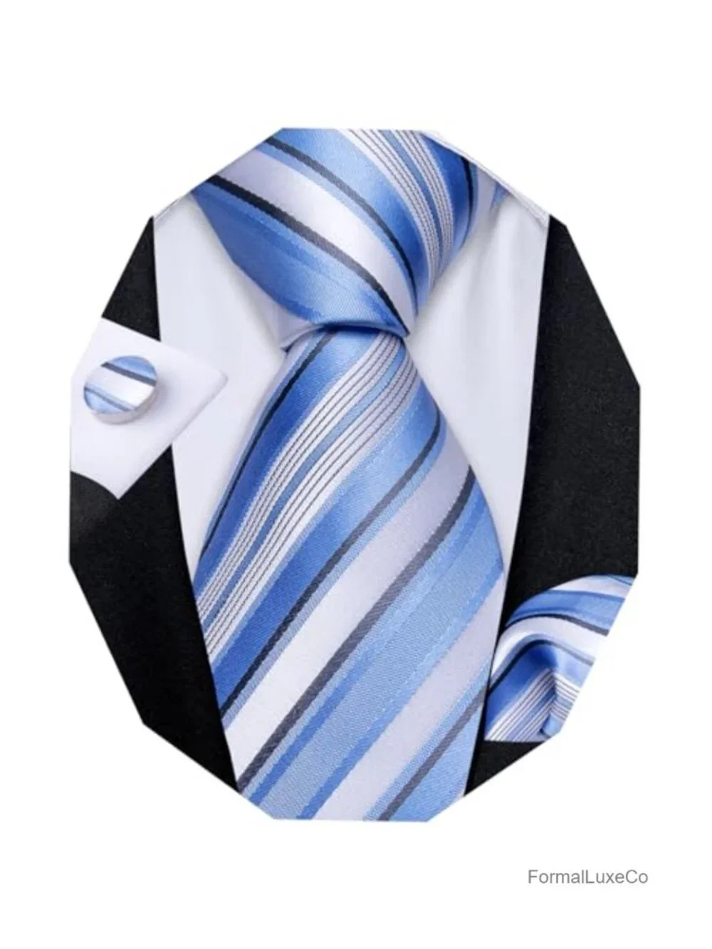 Men's Silk Tie & Pocket Square Set with Cufflinks, Plaid Striped Necktie